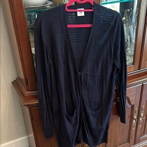 CAbi Black Knit Cardigan with Pink Trim